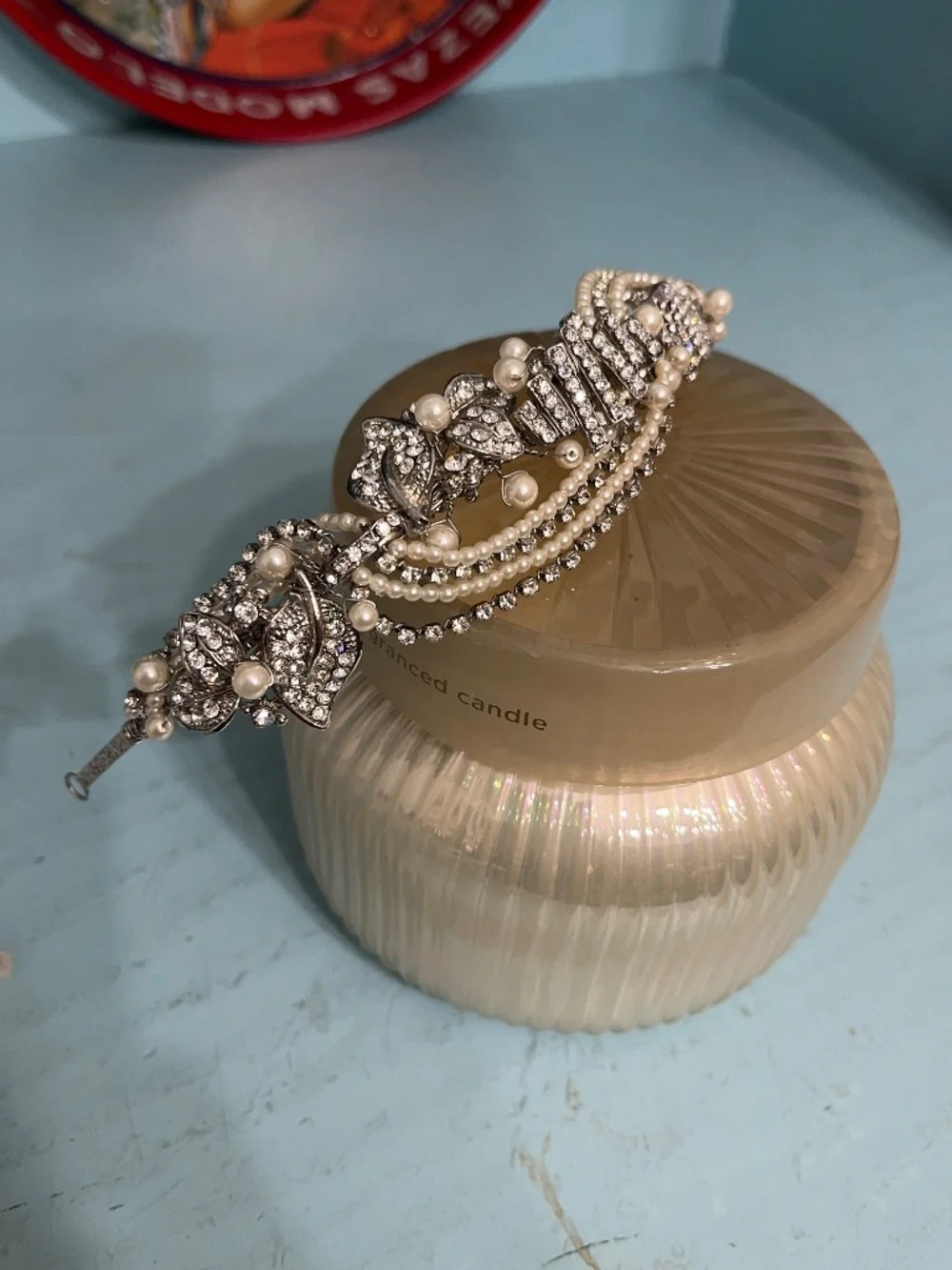 BHLDN Bridal Rhinestone & Pearl Headband